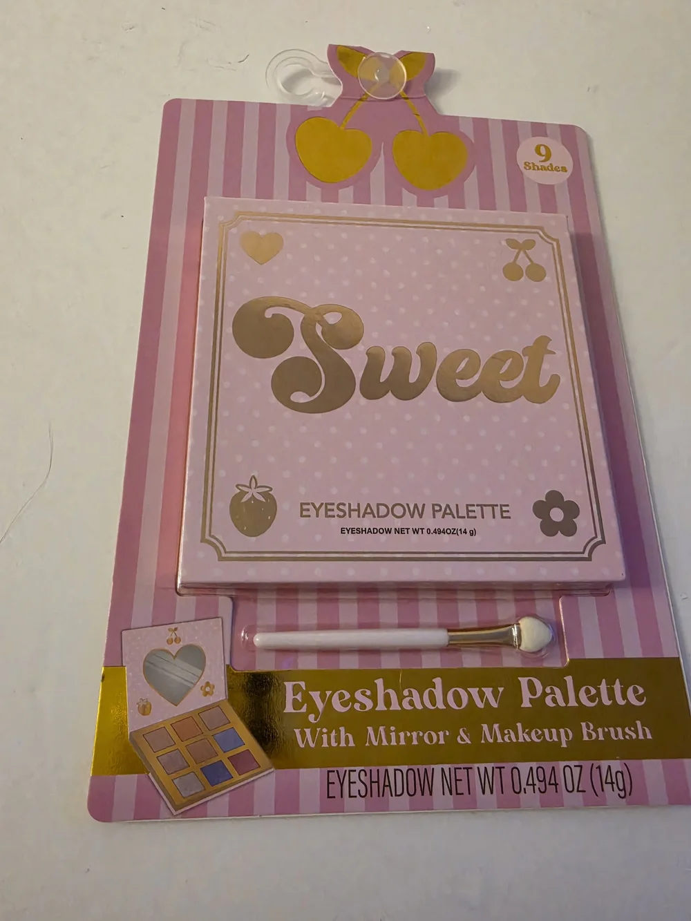 NWT Sweet Pastel Pink Gold 9-Color Palette Eyeshadow Heart Mirror SZ 4.5